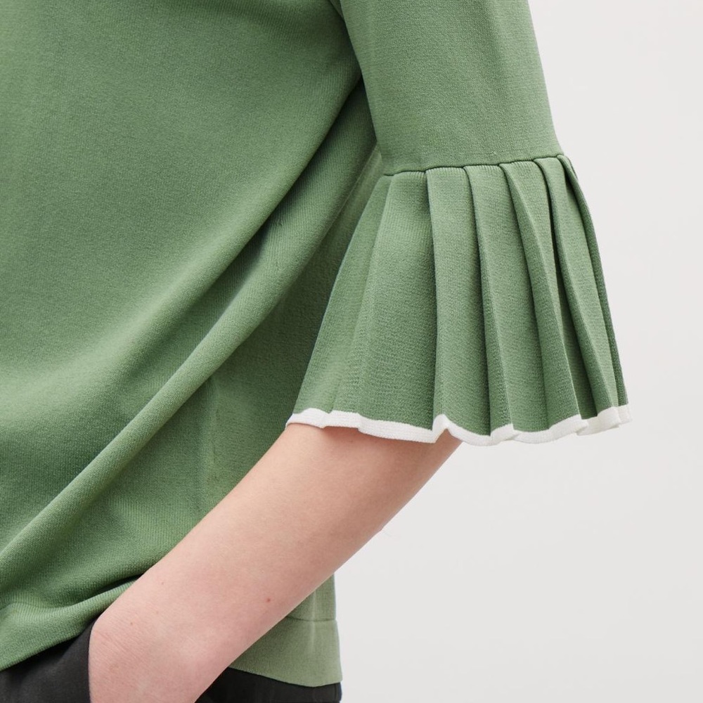 COS Knitted Pleated Green Ruffle Sleeve Top - Picture 3 of 3